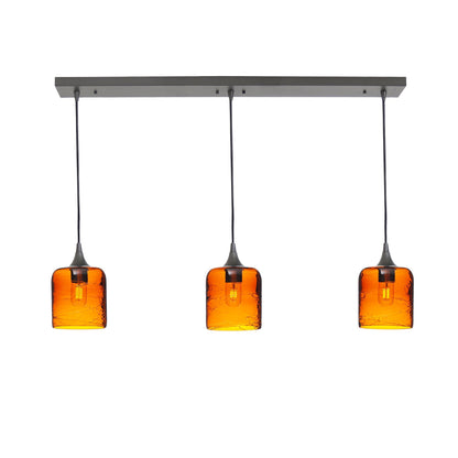 603 3 Pendant Linear Chandelier-Glass-Bicycle Glass Co - Hotshop-Antique Bronze - 4ft Downrod-Spun-Golden Amber-Bicycle Glass Co