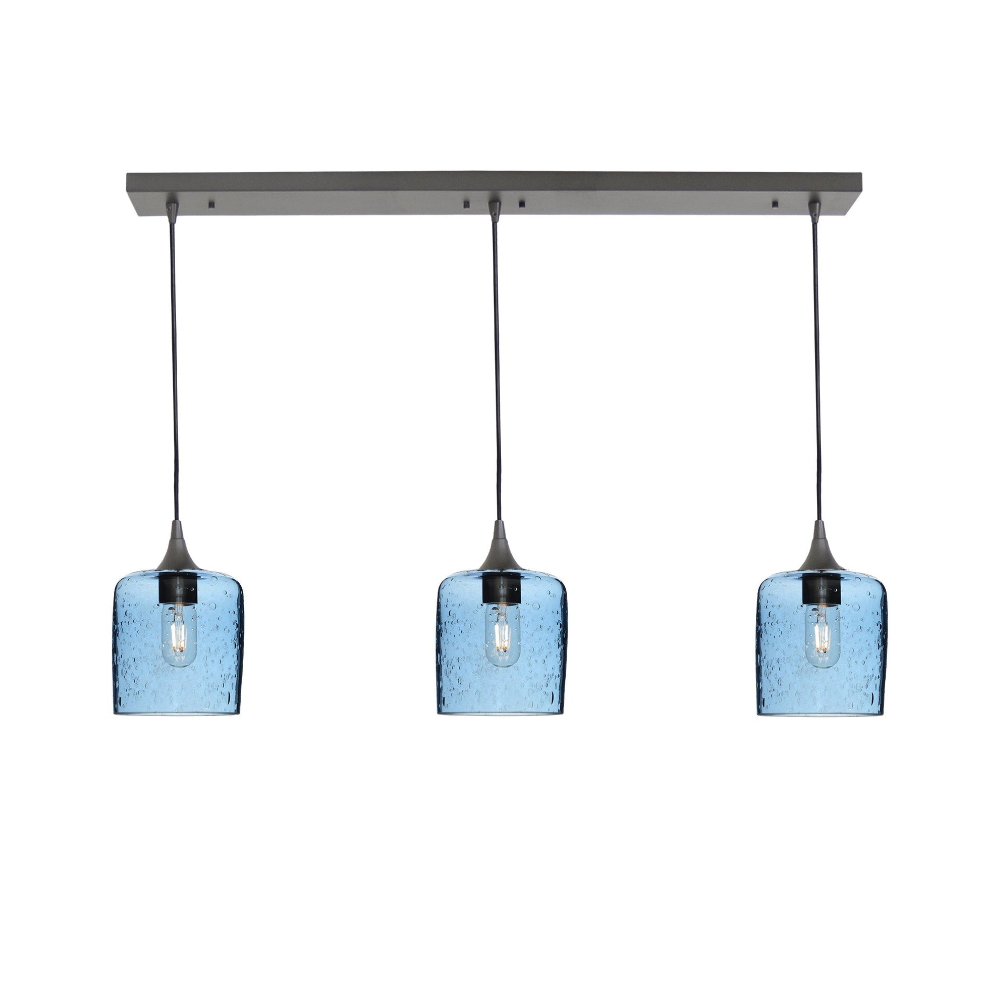 603 3 Pendant Linear Chandelier-Glass-Bicycle Glass Co - Hotshop-Antique Bronze - 8ft Downrod-Lunar-Steel Blue-Bicycle Glass Co