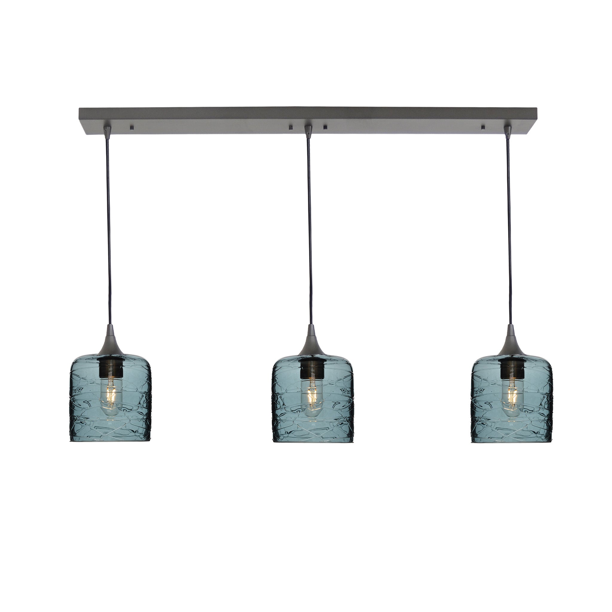 603 3 Pendant Linear Chandelier-Glass-Bicycle Glass Co - Hotshop-Antique Bronze - 4ft Downrod-Spun-Slate Gray-Bicycle Glass Co