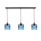 603 3 Pendant Linear Chandelier-Glass-Bicycle Glass Co - Hotshop-Antique Bronze - 8ft Downrod-Swell-Steel Blue-Bicycle Glass Co