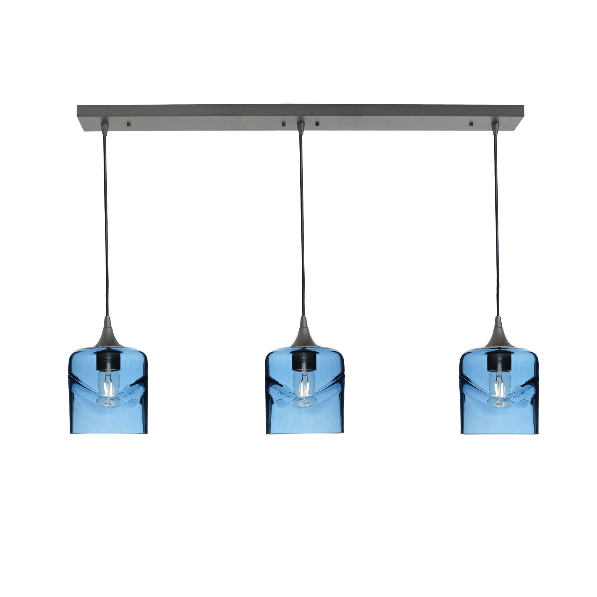 603 3 Pendant Linear Chandelier-Glass-Bicycle Glass Co - Hotshop-Antique Bronze - 8ft Downrod-Swell-Steel Blue-Bicycle Glass Co