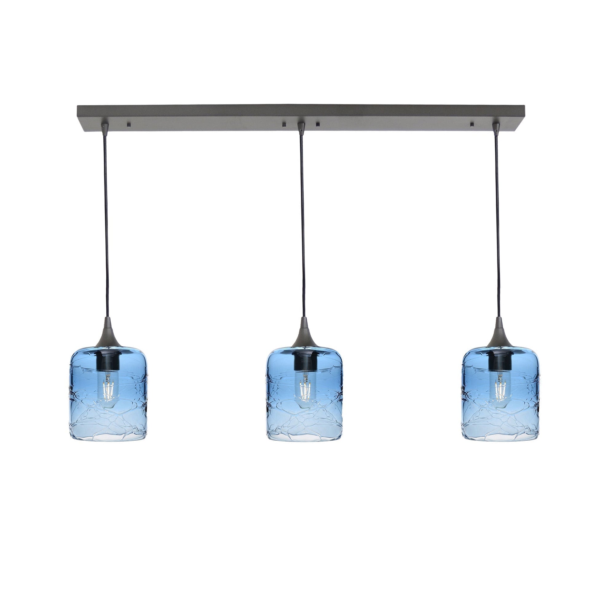 603 3 Pendant Linear Chandelier-Glass-Bicycle Glass Co - Hotshop-Antique Bronze - 8ft Downrod-Spun-Steel Blue-Bicycle Glass Co