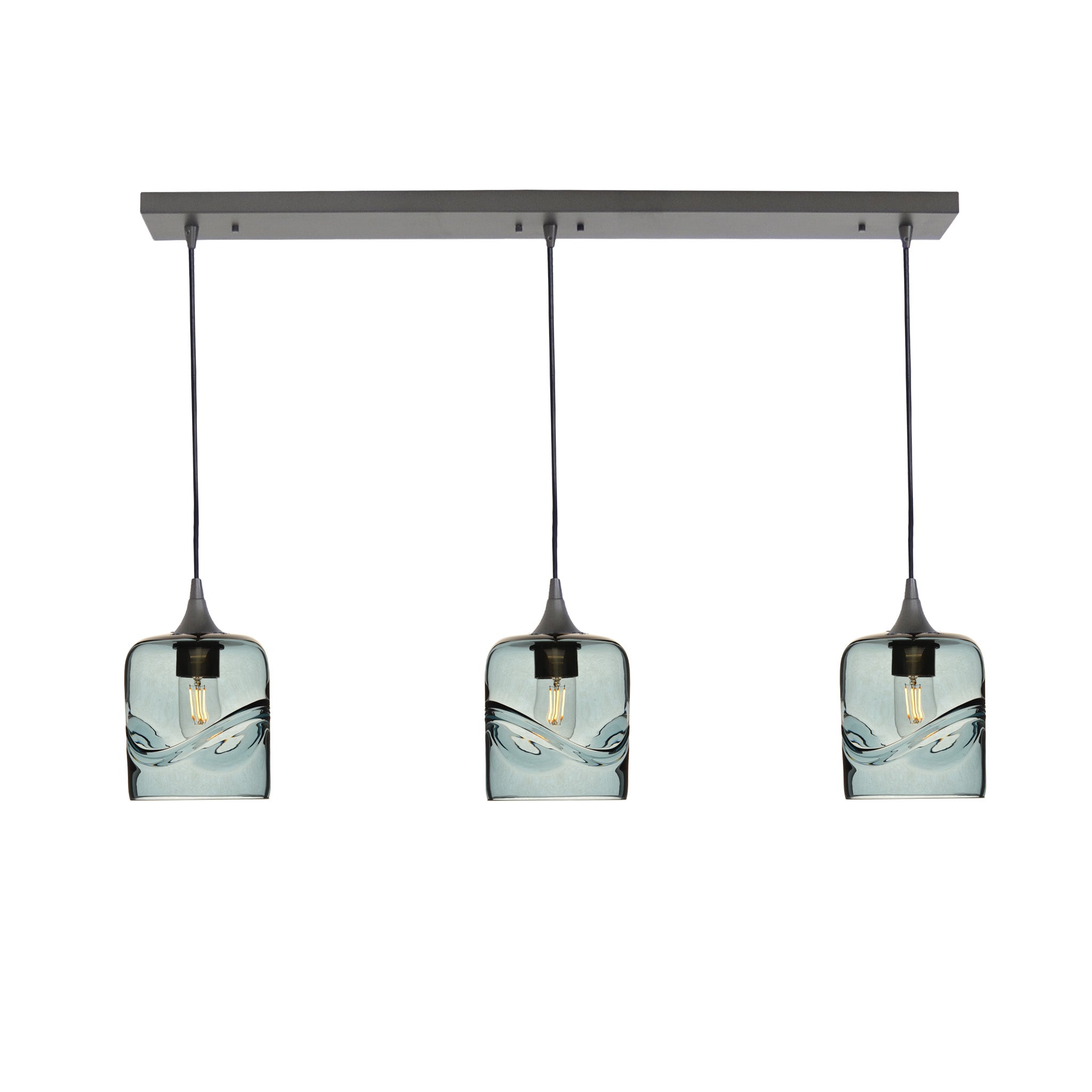 603 3 Pendant Linear Chandelier-Glass-Bicycle Glass Co - Hotshop-Antique Bronze - 8ft Downrod-Swell-Slate Gray-Bicycle Glass Co
