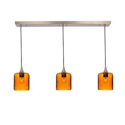 603 3 Pendant Linear Chandelier-Glass-Bicycle Glass Co - Hotshop-Polished Brass - 4ft Downrod-Lunar-Golden Amber-Bicycle Glass Co