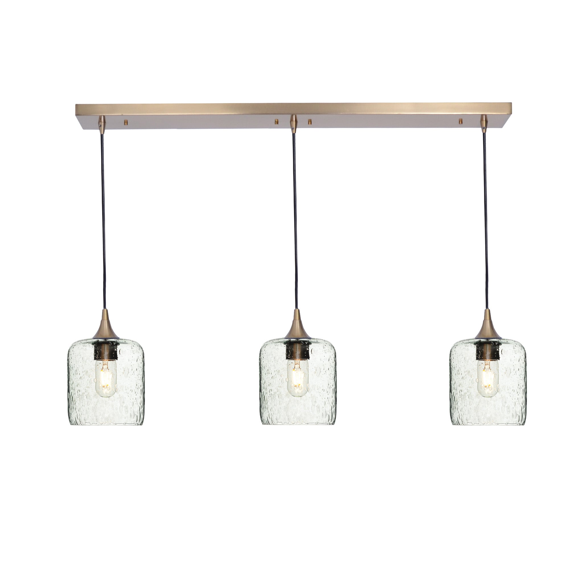 603 3 Pendant Linear Chandelier-Glass-Bicycle Glass Co - Hotshop-Polished Brass - 4ft Downrod-Lunar-Eco Clear-Bicycle Glass Co