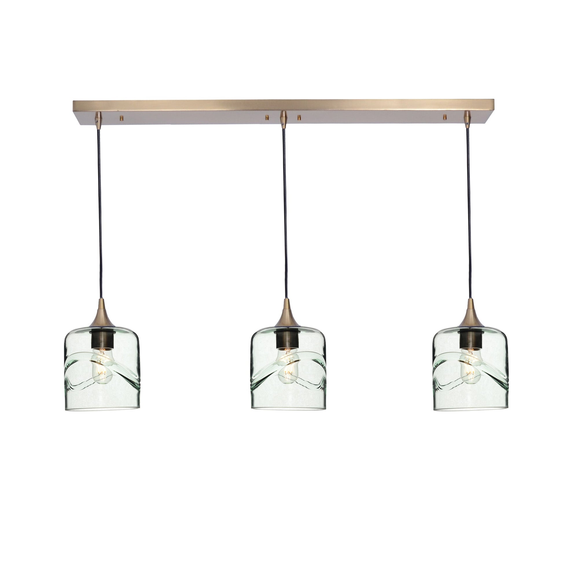 603 3 Pendant Linear Chandelier-Glass-Bicycle Glass Co - Hotshop-Polished Brass - 4ft Downrod-Swell-Eco Clear-Bicycle Glass Co