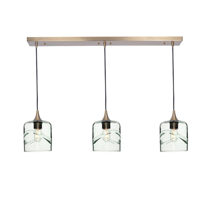 603 3 Pendant Linear Chandelier-Glass-Bicycle Glass Co - Hotshop-Polished Brass - 4ft Downrod-Swell-Eco Clear-Bicycle Glass Co