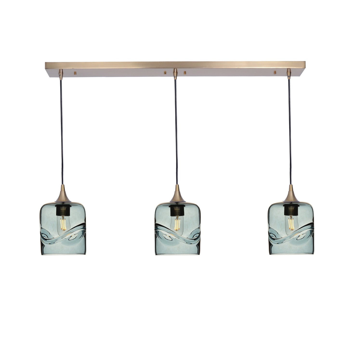 603 3 Pendant Linear Chandelier-Glass-Bicycle Glass Co - Hotshop-Polished Brass - 4ft Downrod-Swell-Slate Gray-Bicycle Glass Co