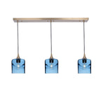 603 3 Pendant Linear Chandelier-Glass-Bicycle Glass Co - Hotshop-Polished Brass - 4ft Downrod-Swell-Steel Blue-Bicycle Glass Co