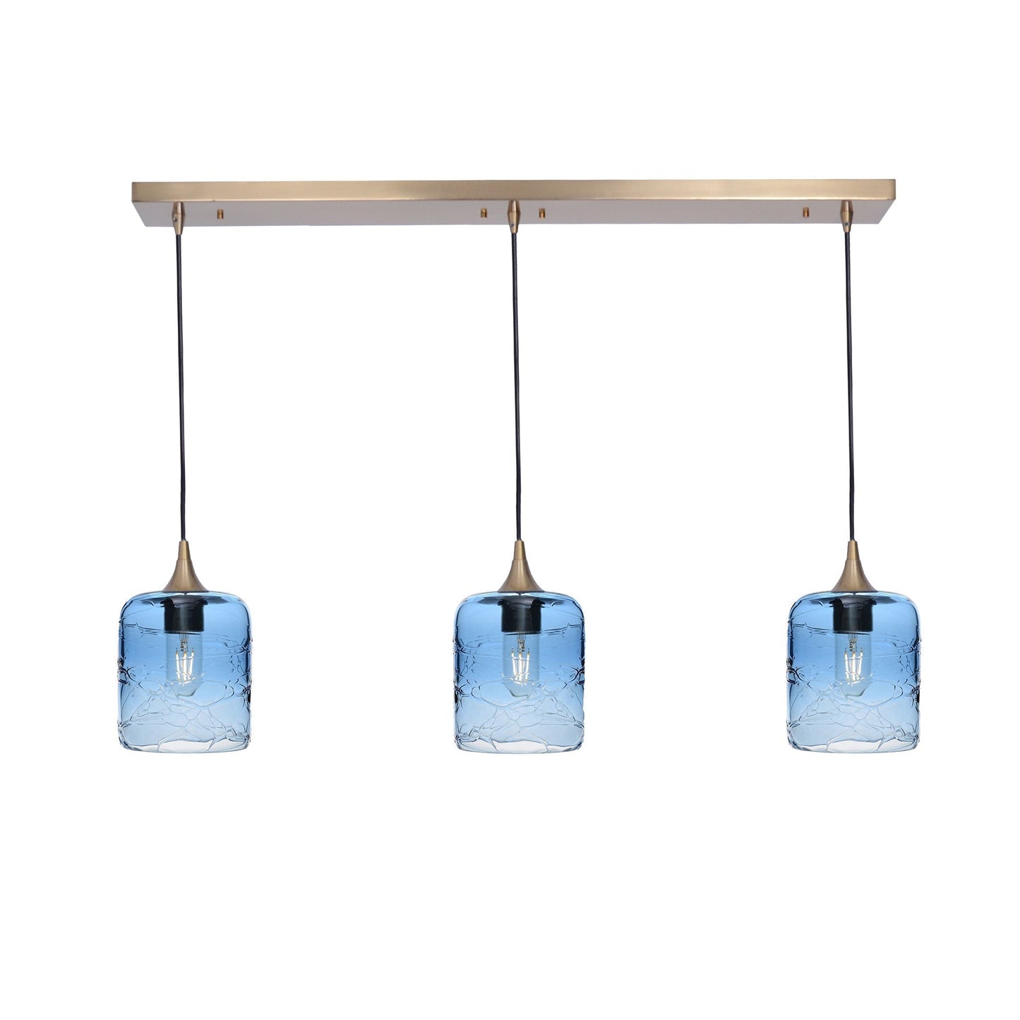 603 3 Pendant Linear Chandelier-Glass-Bicycle Glass Co - Hotshop-Polished Brass - 4ft Downrod-Spun-Steel Blue-Bicycle Glass Co
