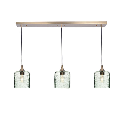 603 3 Pendant Linear Chandelier-Glass-Bicycle Glass Co - Hotshop-Polished Brass - 4ft Downrod-Spun-Eco Clear-Bicycle Glass Co
