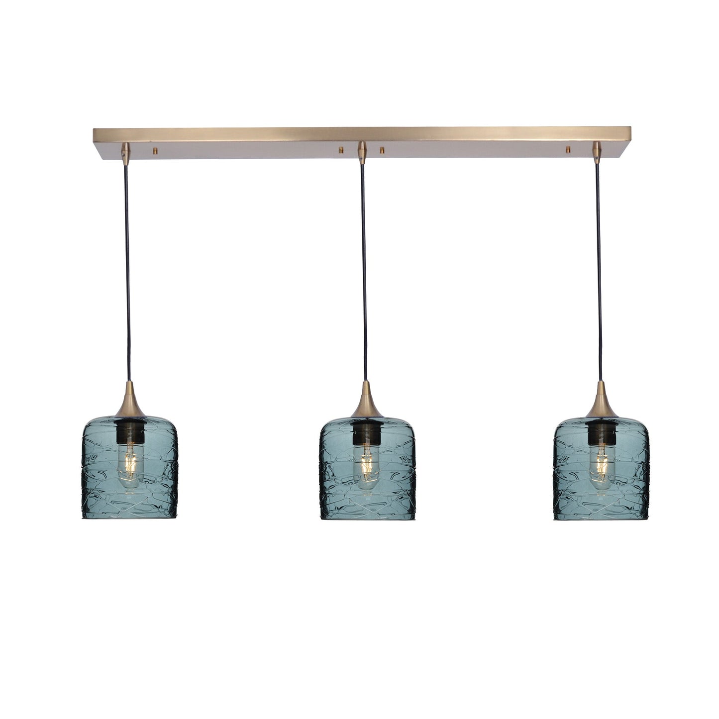 603 3 Pendant Linear Chandelier-Glass-Bicycle Glass Co - Hotshop-Polished Brass - 4ft Downrod-Spun-Slate Gray-Bicycle Glass Co