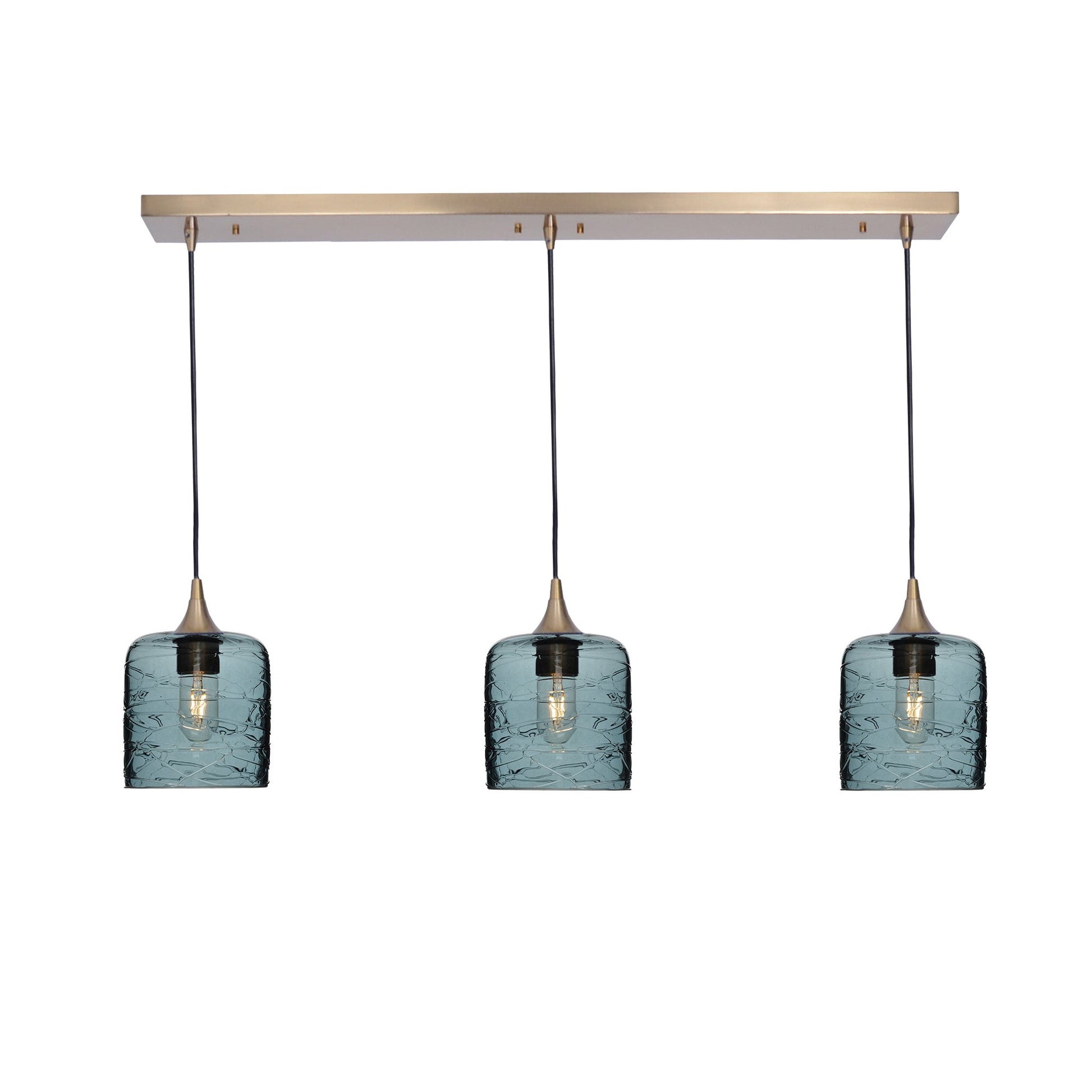 603 3 Pendant Linear Chandelier-Glass-Bicycle Glass Co - Hotshop-Polished Brass - 4ft Downrod-Spun-Slate Gray-Bicycle Glass Co
