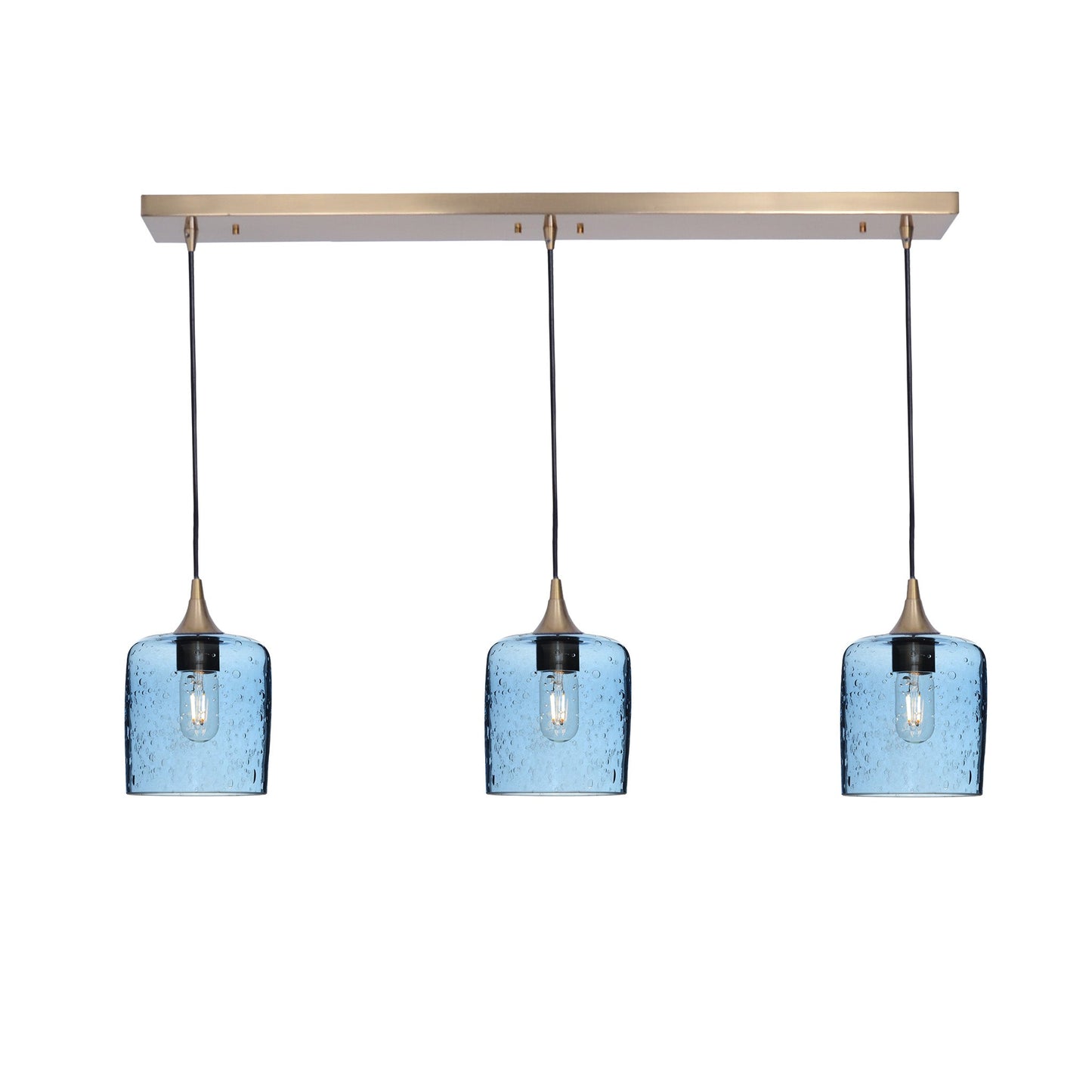 603 3 Pendant Linear Chandelier-Glass-Bicycle Glass Co - Hotshop-Polished Brass - 8ft Downrod-Lunar-Steel Blue-Bicycle Glass Co