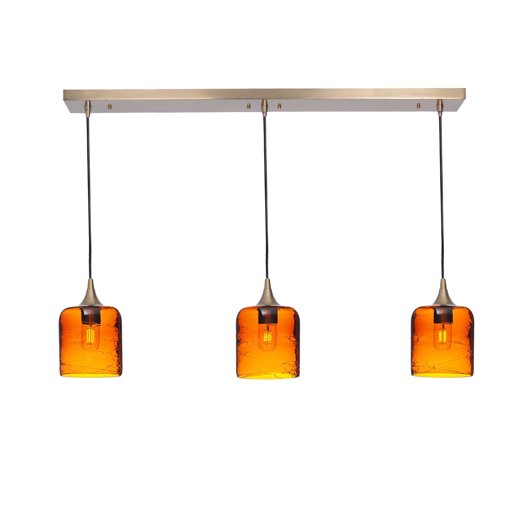 603 3 Pendant Linear Chandelier-Glass-Bicycle Glass Co - Hotshop-Polished Brass - 4ft Downrod-Spun-Golden Amber-Bicycle Glass Co