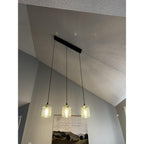 603 3 Pendant Linear Chandelier-Glass-Bicycle Glass Co - Hotshop-Matte Black - 4ft Cord-Lunar-Steel Blue-Bicycle Glass Co