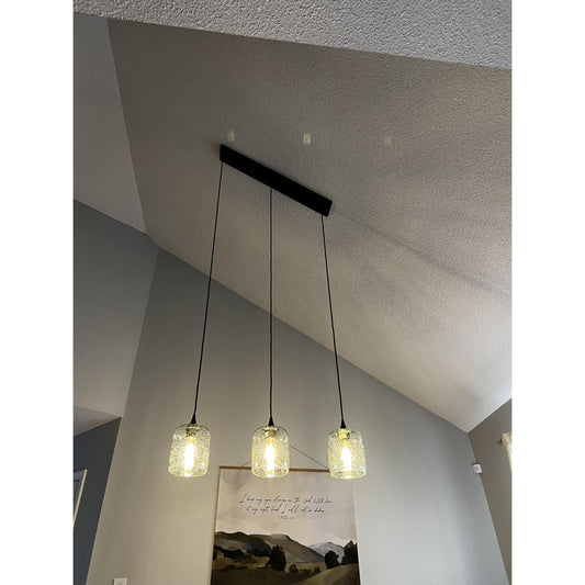 603 3 Pendant Linear Chandelier-Glass-Bicycle Glass Co - Hotshop-Matte Black - 4ft Cord-Lunar-Steel Blue-Bicycle Glass Co