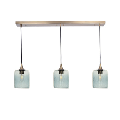 603 3 Pendant Linear Chandelier-Glass-Bicycle Glass Co - Hotshop-Polished Brass - 8ft Downrod-Lunar-Slate Gray-Bicycle Glass Co