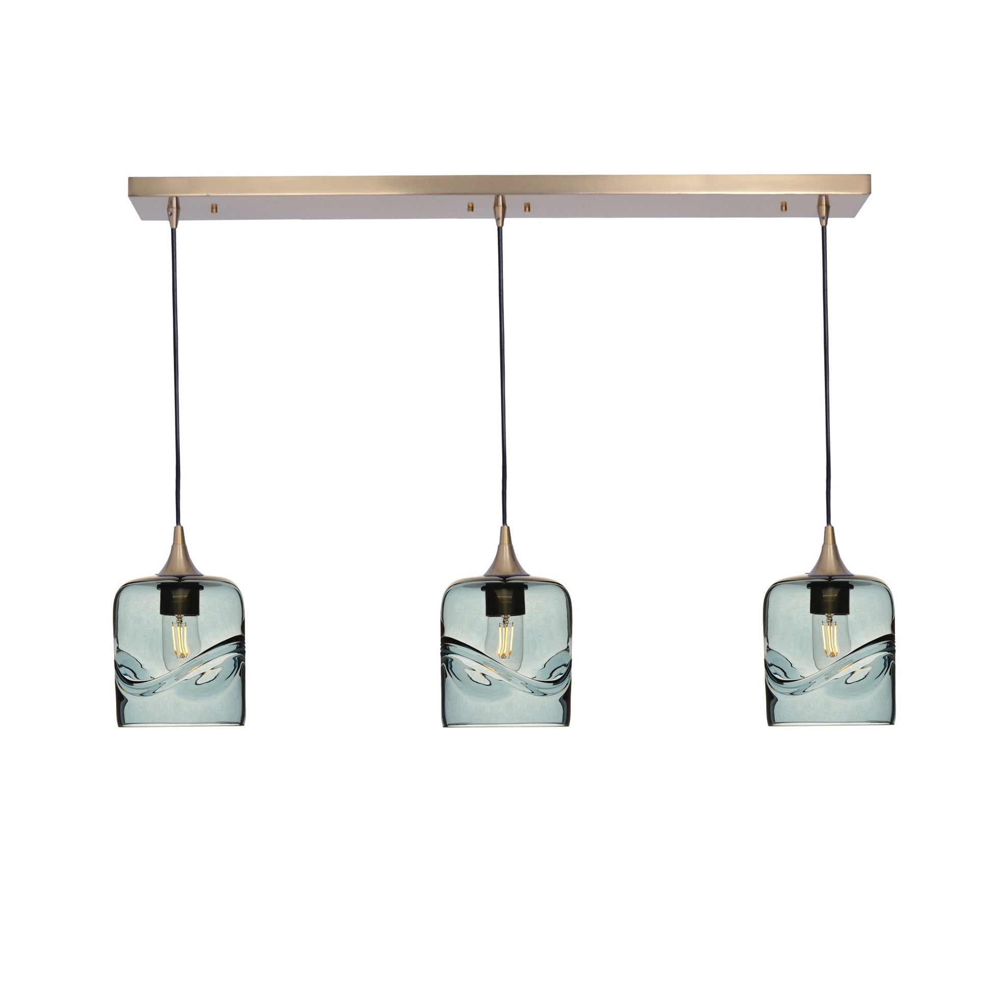 603 3 Pendant Linear Chandelier-Glass-Bicycle Glass Co - Hotshop-Polished Brass - 8ft Downrod-Swell-Slate Gray-Bicycle Glass Co