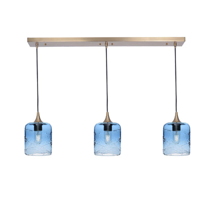 603 3 Pendant Linear Chandelier-Glass-Bicycle Glass Co - Hotshop-Polished Brass - 8ft Downrod-Spun-Steel Blue-Bicycle Glass Co