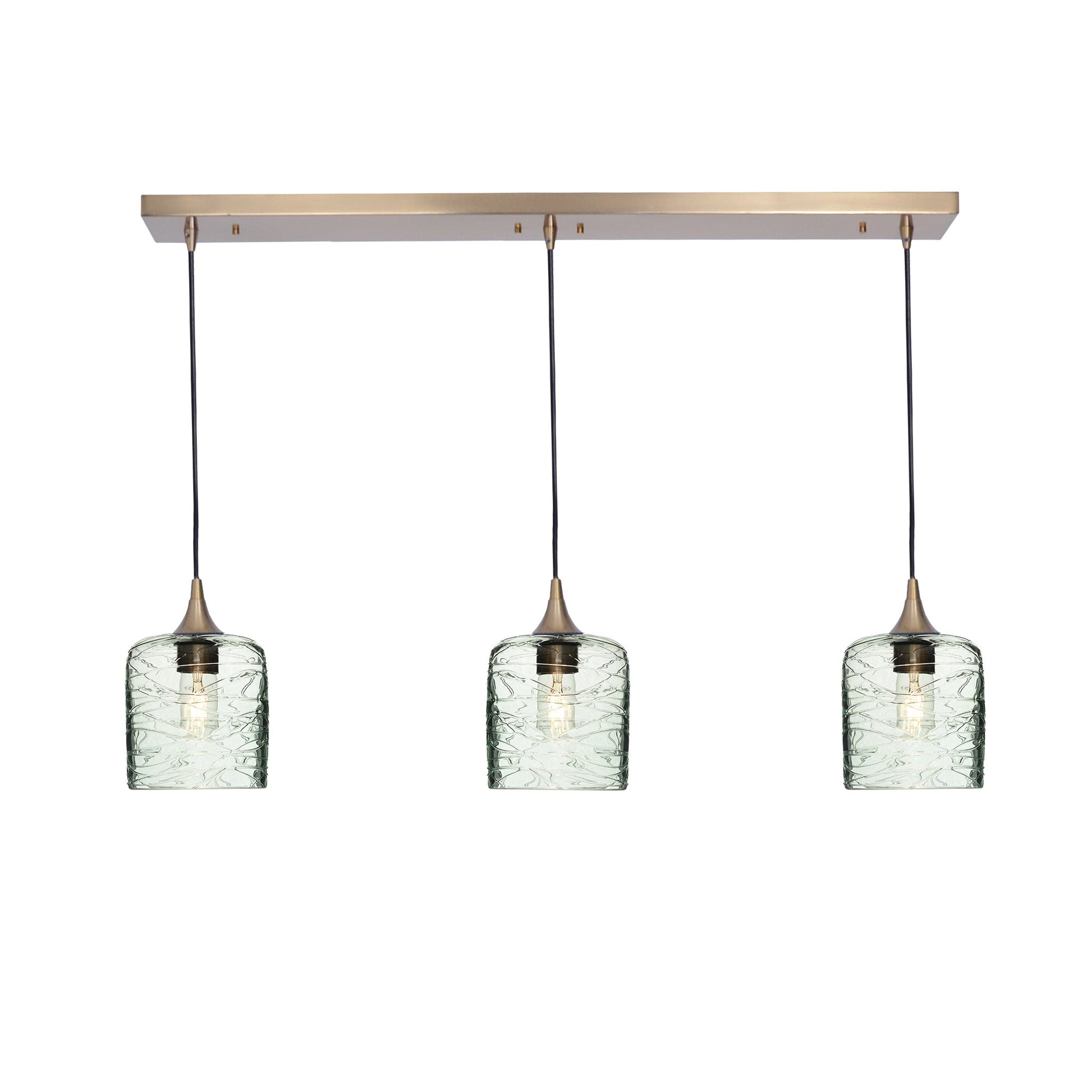 603 3 Pendant Linear Chandelier-Glass-Bicycle Glass Co - Hotshop-Polished Brass - 8ft Downrod-Spun-Eco Clear-Bicycle Glass Co