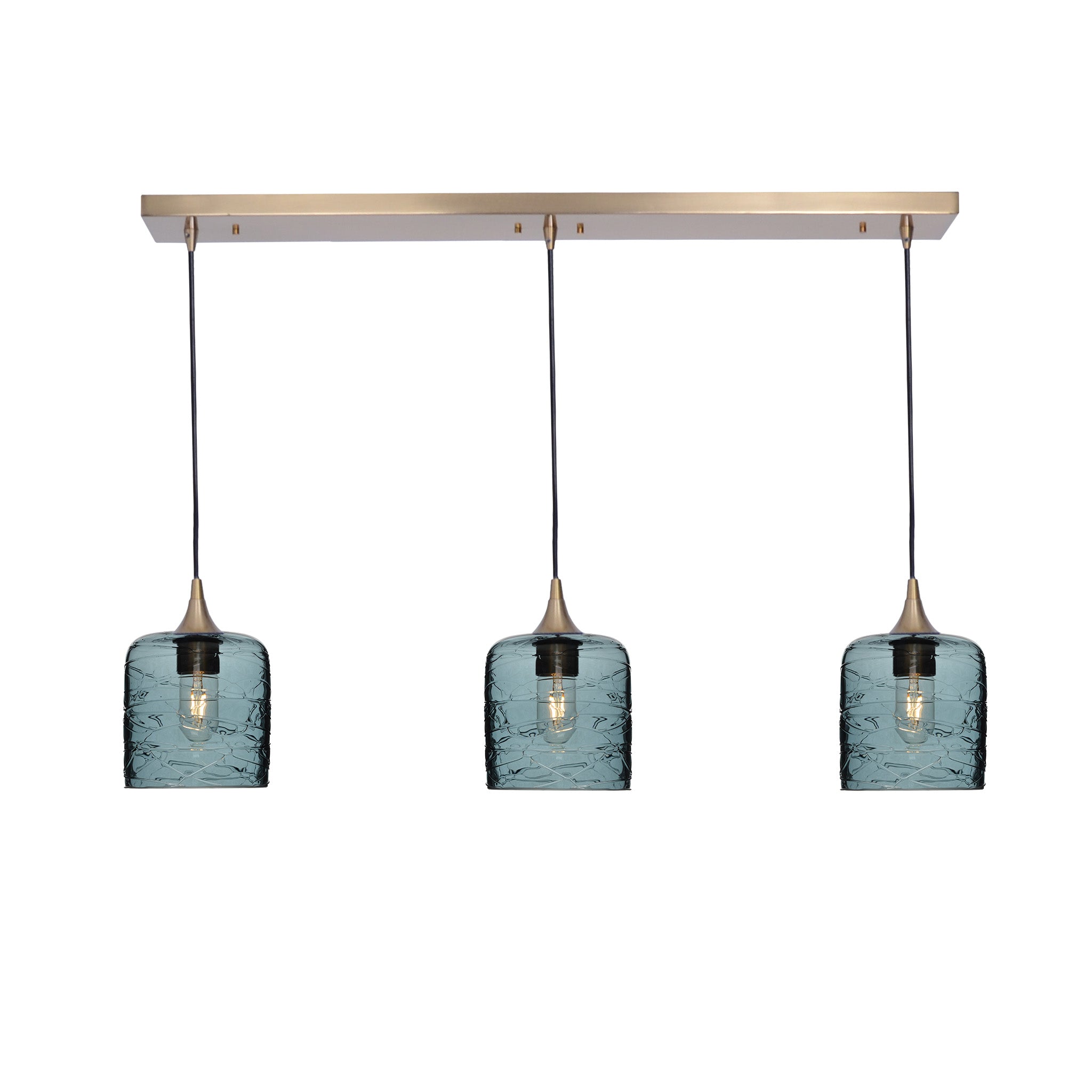 603 3 Pendant Linear Chandelier-Glass-Bicycle Glass Co - Hotshop-Polished Brass - 8ft Downrod-Spun-Slate Gray-Bicycle Glass Co