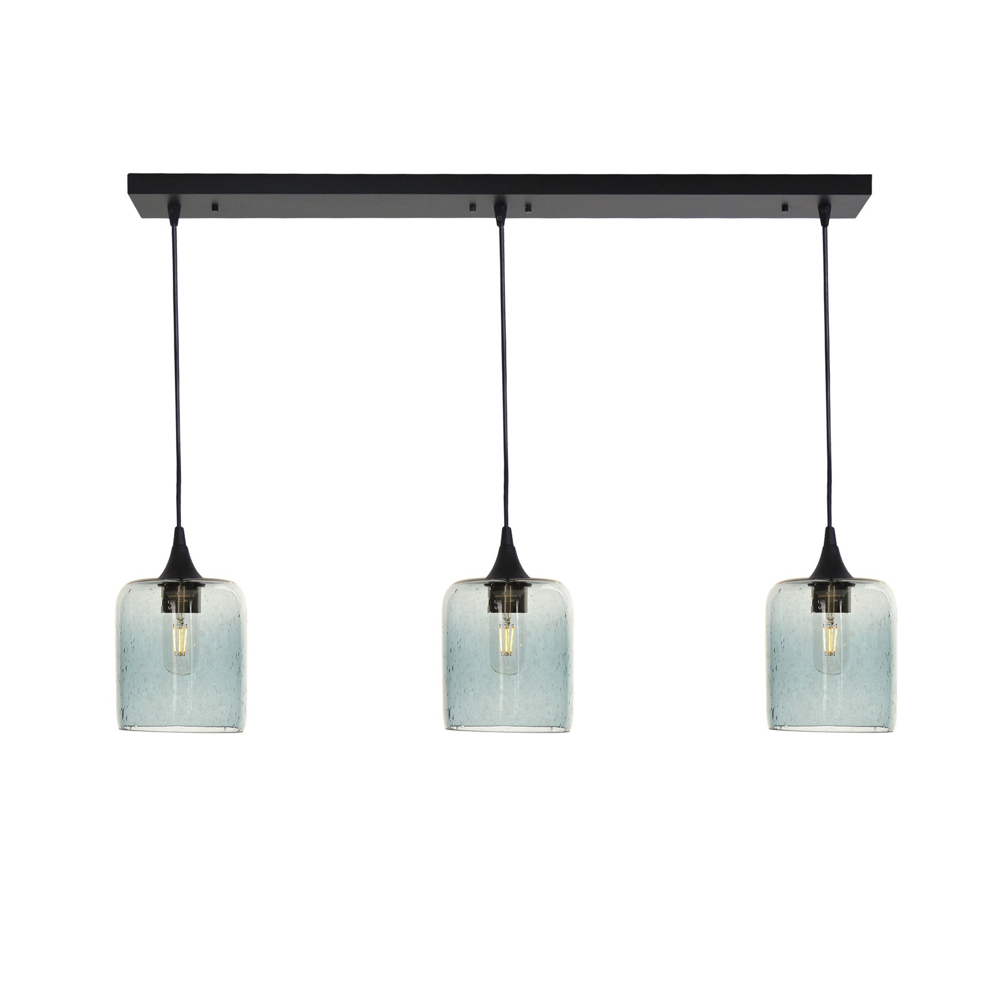 603 3 Pendant Linear Chandelier-Glass-Bicycle Glass Co - Hotshop-Matte Black - 4ft Downrod-Lunar-Slate Gray-Bicycle Glass Co