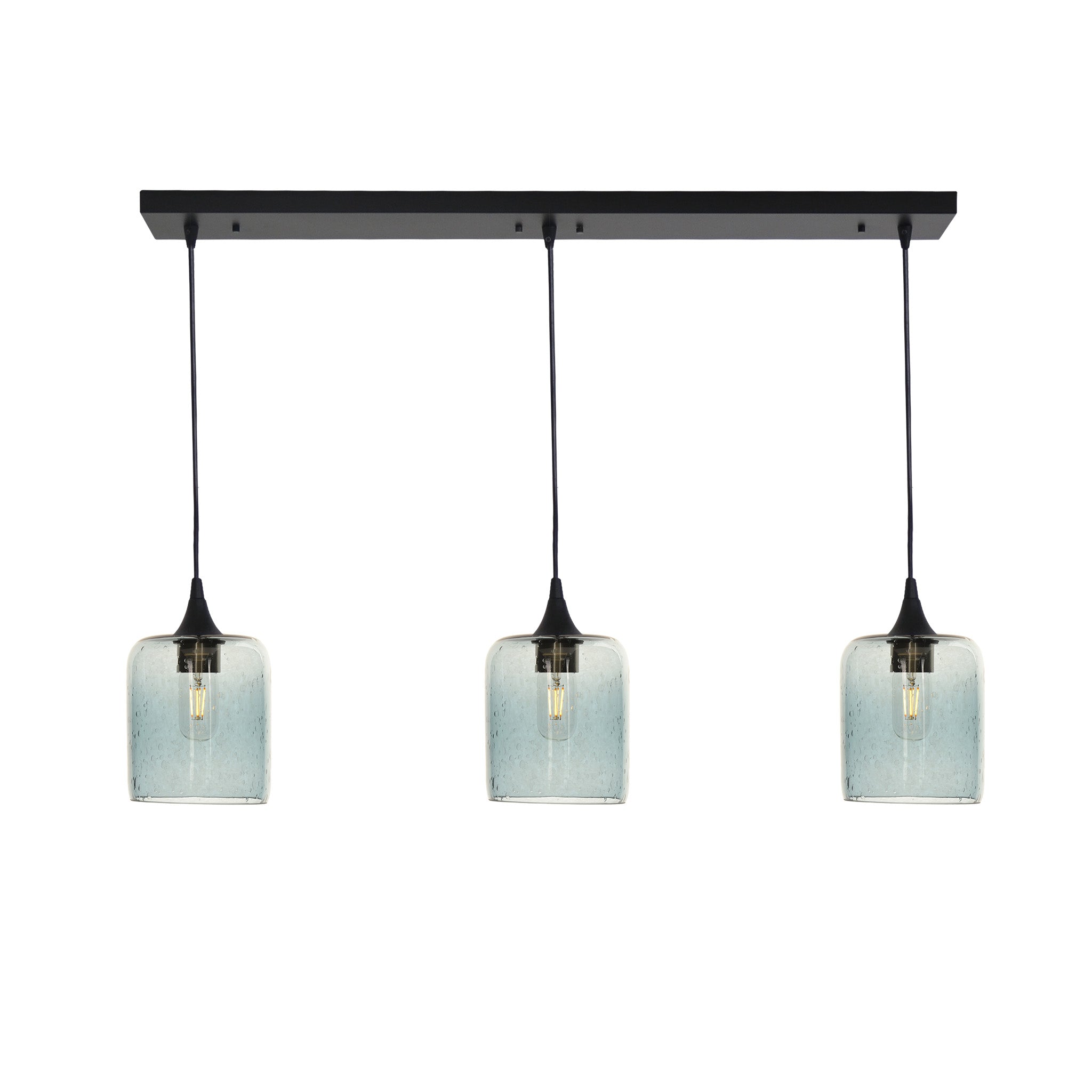 603 3 Pendant Linear Chandelier-Glass-Bicycle Glass Co - Hotshop-Matte Black - 4ft Downrod-Lunar-Slate Gray-Bicycle Glass Co