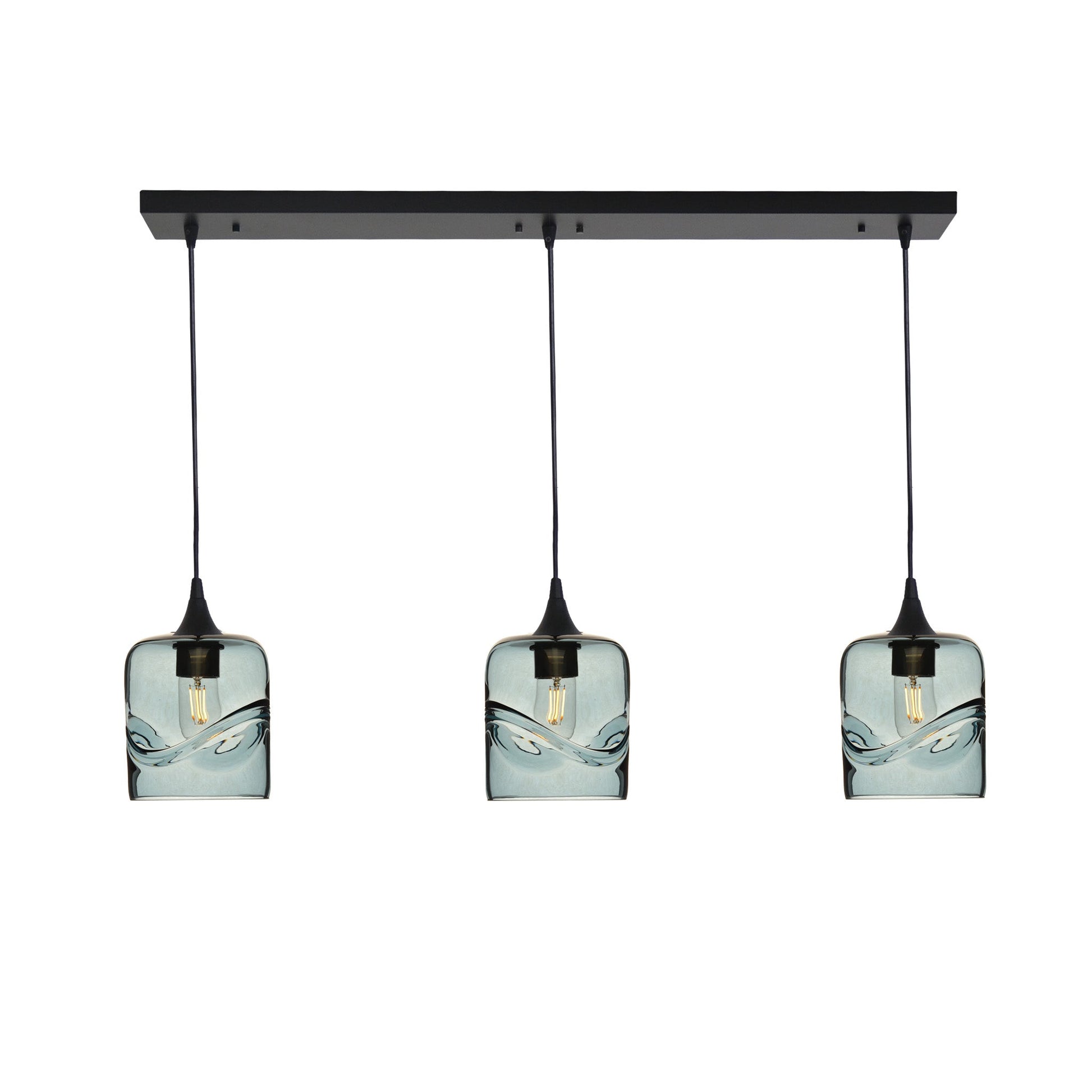 603 3 Pendant Linear Chandelier-Glass-Bicycle Glass Co - Hotshop-Matte Black - 4ft Downrod-Swell-Slate Gray-Bicycle Glass Co
