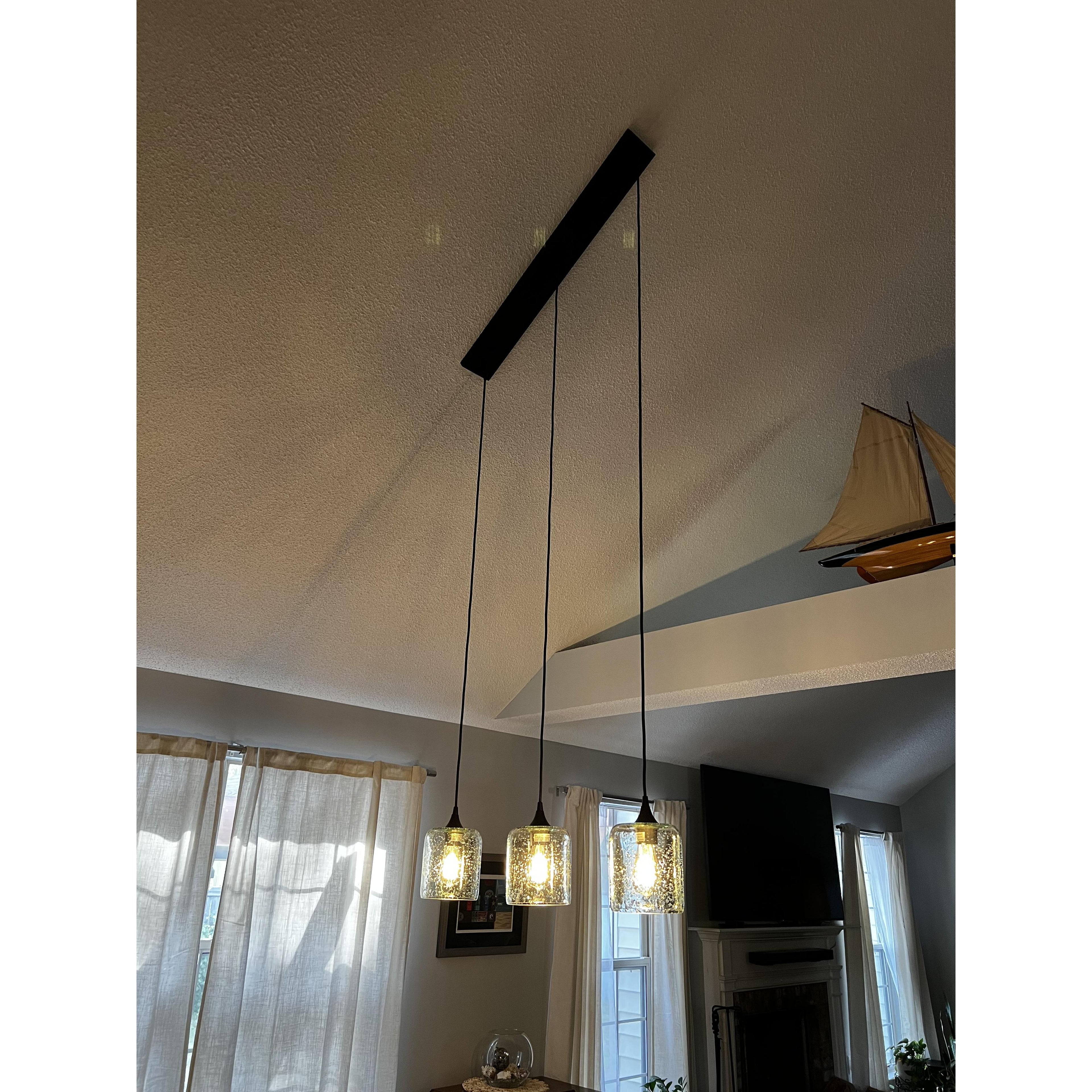 603 3 Pendant Linear Chandelier-Glass-Bicycle Glass Co - Hotshop-Matte Black - 4ft Cord-Lunar-Steel Blue-Bicycle Glass Co