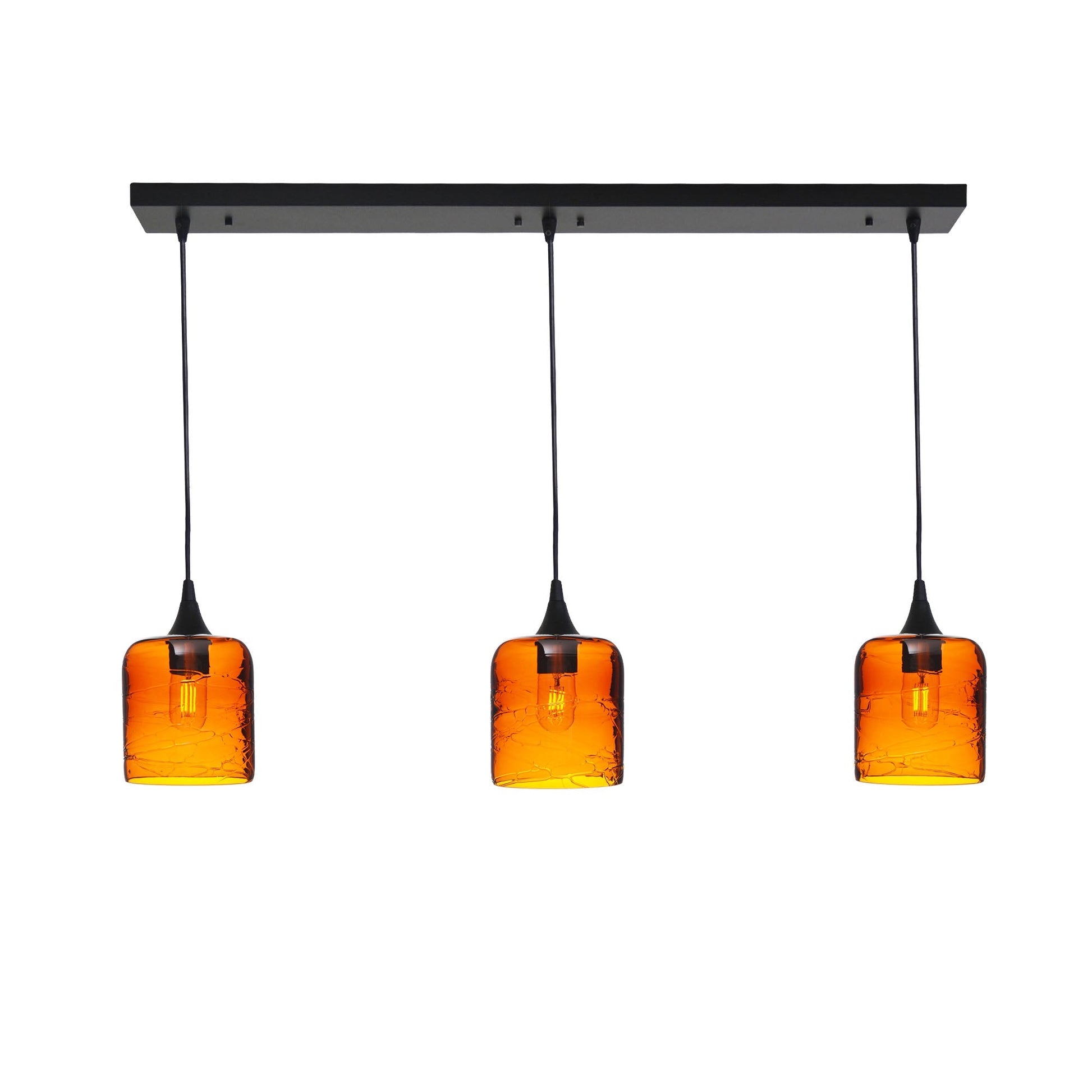 603 3 Pendant Linear Chandelier-Glass-Bicycle Glass Co - Hotshop-Matte Black - 4ft Downrod-Spun-Golden Amber-Bicycle Glass Co