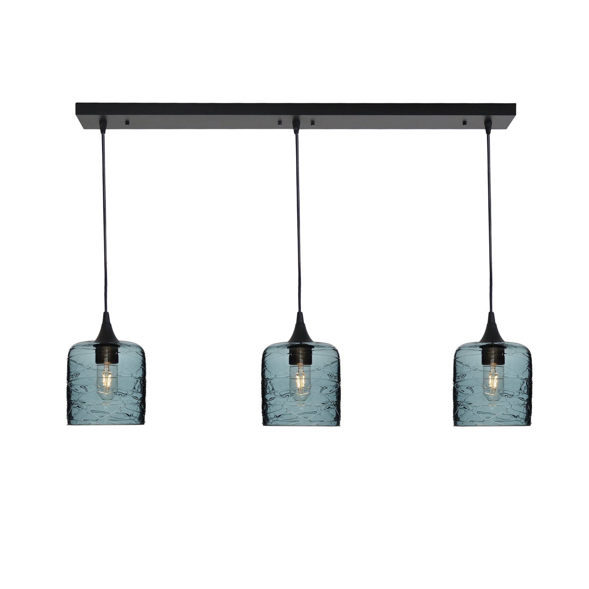 603 3 Pendant Linear Chandelier-Glass-Bicycle Glass Co - Hotshop-Matte Black - 4ft Downrod-Spun-Slate Gray-Bicycle Glass Co