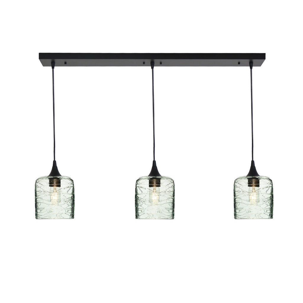 603 3 Pendant Linear Chandelier-Glass-Bicycle Glass Co - Hotshop-Matte Black - 4ft Downrod-Spun-Eco Clear-Bicycle Glass Co