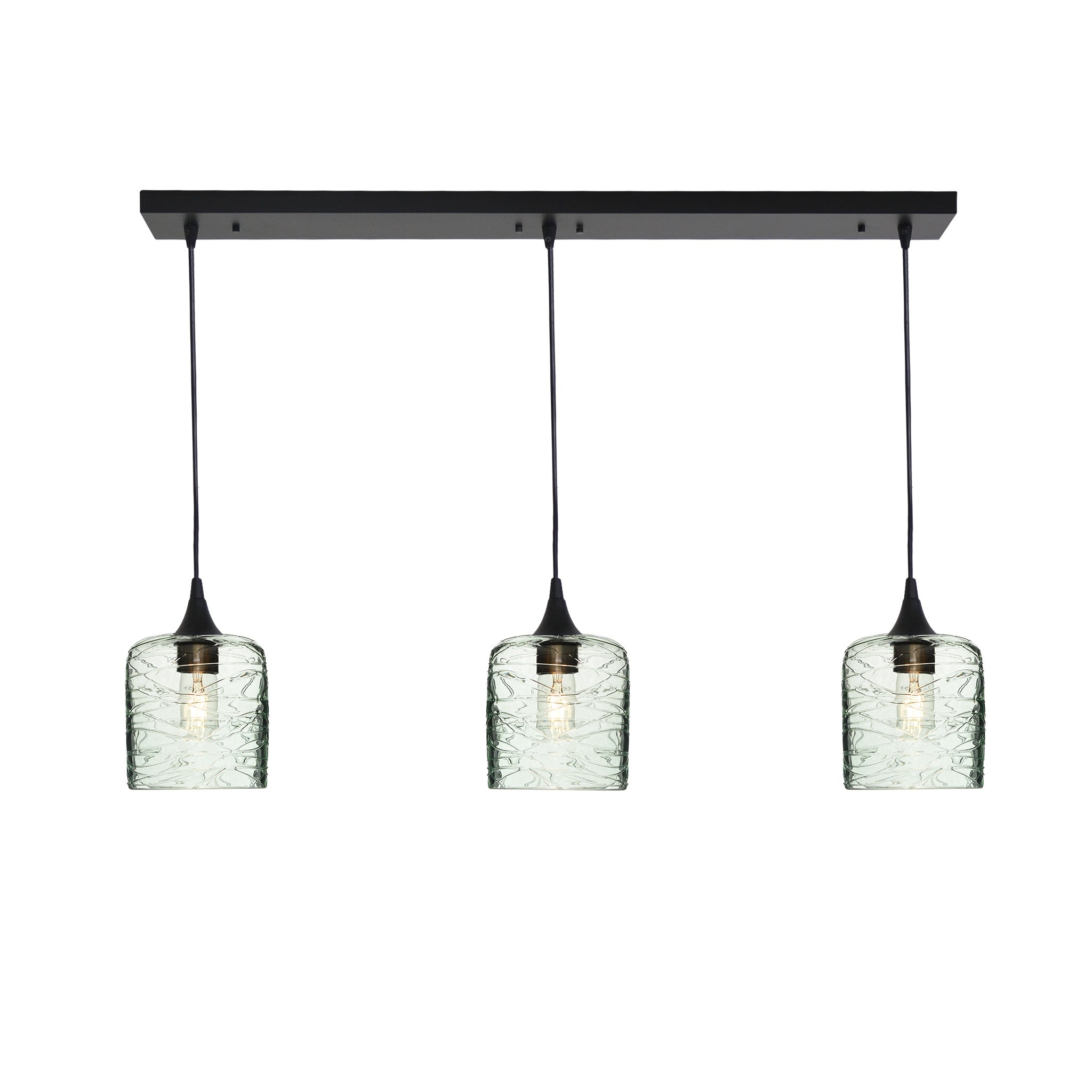 603 3 Pendant Linear Chandelier-Glass-Bicycle Glass Co - Hotshop-Matte Black - 4ft Downrod-Spun-Eco Clear-Bicycle Glass Co