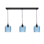 603 3 Pendant Linear Chandelier-Glass-Bicycle Glass Co - Hotshop-Matte Black - 8ft Downrod-Lunar-Steel Blue-Bicycle Glass Co