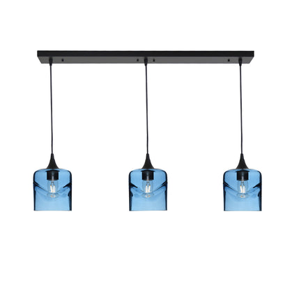 603 3 Pendant Linear Chandelier-Glass-Bicycle Glass Co - Hotshop-Matte Black - 8ft Downrod-Swell-Steel Blue-Bicycle Glass Co
