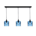 603 3 Pendant Linear Chandelier-Glass-Bicycle Glass Co - Hotshop-Matte Black - 8ft Downrod-Swell-Steel Blue-Bicycle Glass Co