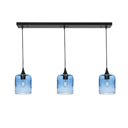 603 3 Pendant Linear Chandelier-Glass-Bicycle Glass Co - Hotshop-Matte Black - 8ft Downrod-Spun-Steel Blue-Bicycle Glass Co
