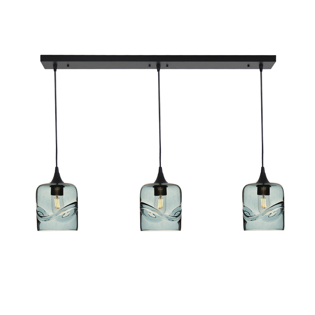 603 3 Pendant Linear Chandelier-Glass-Bicycle Glass Co - Hotshop-Matte Black - 8ft Downrod-Swell-Slate Gray-Bicycle Glass Co