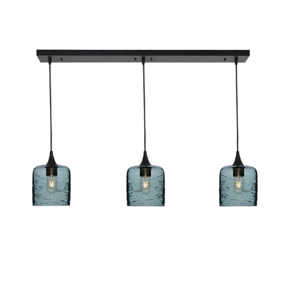 603 3 Pendant Linear Chandelier-Glass-Bicycle Glass Co - Hotshop-Matte Black - 8ft Downrod-Spun-Slate Gray-Bicycle Glass Co