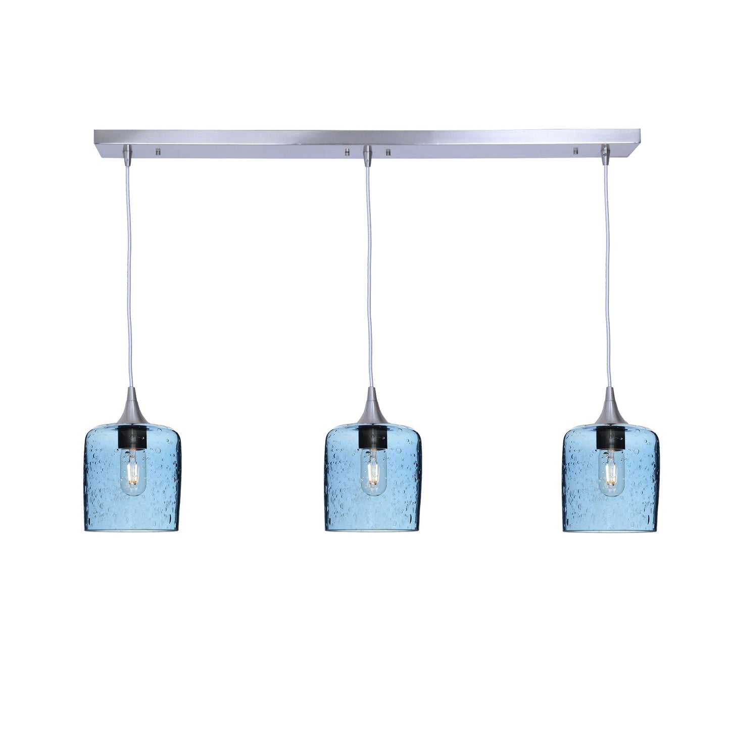 603 3 Pendant Linear Chandelier-Glass-Bicycle Glass Co - Hotshop-Brushed Nickel - 4ft Downrod-Lunar-Steel Blue-Bicycle Glass Co
