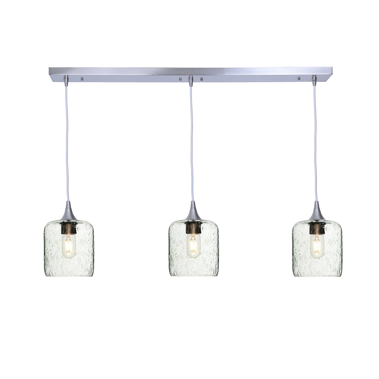 603 3 Pendant Linear Chandelier-Glass-Bicycle Glass Co - Hotshop-Brushed Nickel - 4ft Downrod-Lunar-Eco Clear-Bicycle Glass Co