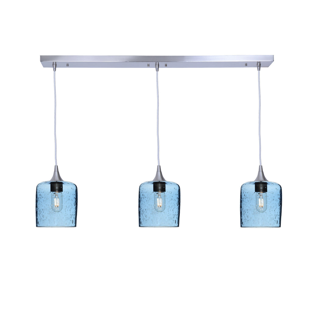 603 3 Pendant Linear Chandelier-Glass-Bicycle Glass Co - Hotshop-Brushed Nickel - 4ft Downrod-Lunar-Steel Blue-Bicycle Glass Co