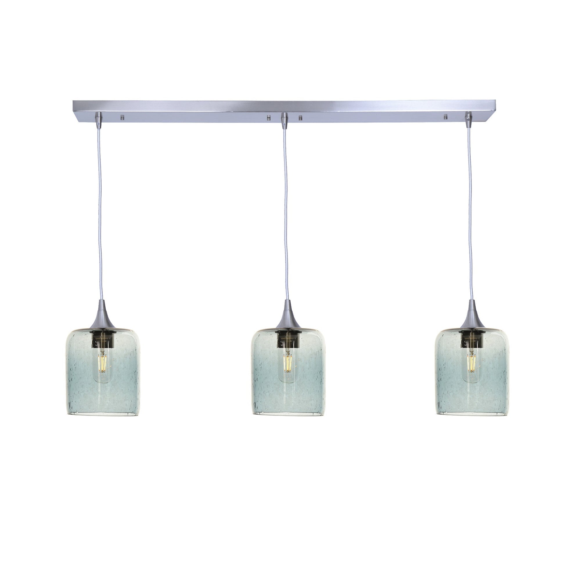 603 3 Pendant Linear Chandelier-Glass-Bicycle Glass Co - Hotshop-Brushed Nickel - 4ft Downrod-Lunar-Slate Gray-Bicycle Glass Co