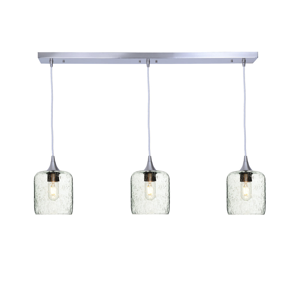 603 3 Pendant Linear Chandelier-Glass-Bicycle Glass Co - Hotshop-Brushed Nickel - 4ft Downrod-Lunar-Eco Clear-Bicycle Glass Co