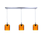 603 3 Pendant Linear Chandelier-Glass-Bicycle Glass Co - Hotshop-Brushed Nickel - 4ft Downrod-Lunar-Golden Amber-Bicycle Glass Co