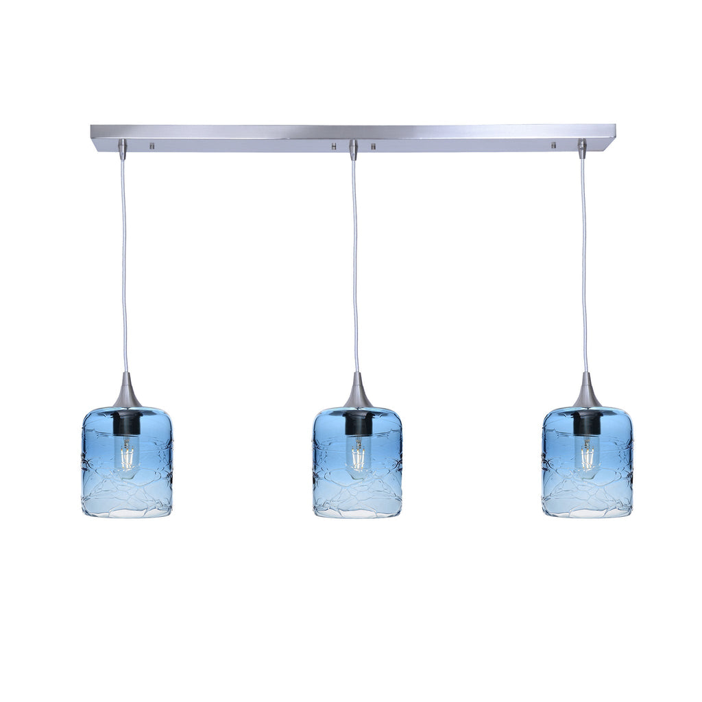 603 3 Pendant Linear Chandelier-Glass-Bicycle Glass Co - Hotshop-Brushed Nickel - 4ft Downrod-Spun-Steel Blue-Bicycle Glass Co