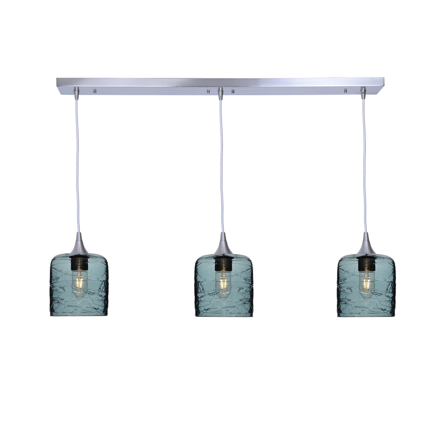 603 3 Pendant Linear Chandelier-Glass-Bicycle Glass Co - Hotshop-Brushed Nickel - 4ft Downrod-Spun-Slate Gray-Bicycle Glass Co
