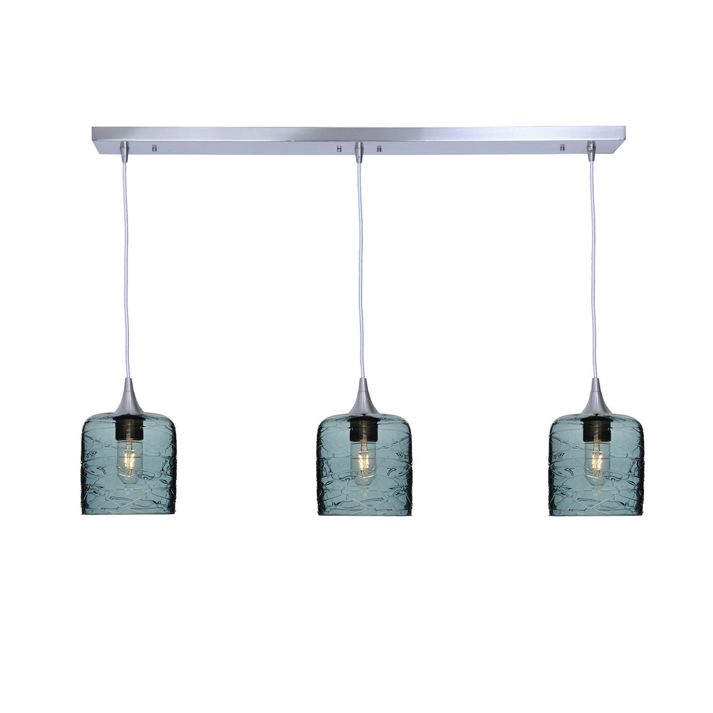 603 3 Pendant Linear Chandelier-Glass-Bicycle Glass Co - Hotshop-Brushed Nickel - 4ft Downrod-Spun-Slate Gray-Bicycle Glass Co