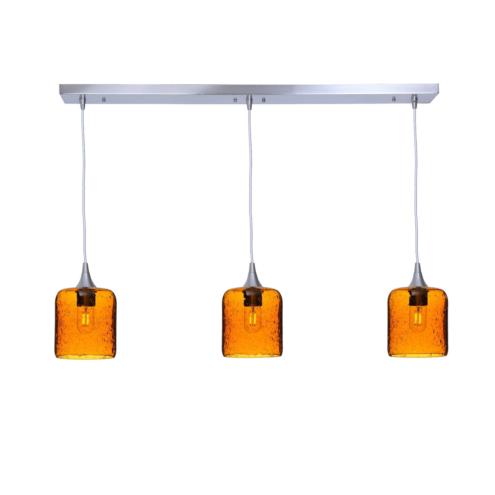 603 3 Pendant Linear Chandelier-Glass-Bicycle Glass Co - Hotshop-Brushed Nickel - 8ft Downrod-Lunar-Golden Amber-Bicycle Glass Co